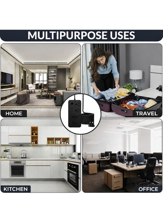 6 Way Extension Lead with USB & Type-C Fast Charging, Surge Protected UK 3 Pin Power Strip, Multi Plug Socket with 2M Heavy Duty Cable for Home, Office, Kitchen & Travel - Image 5